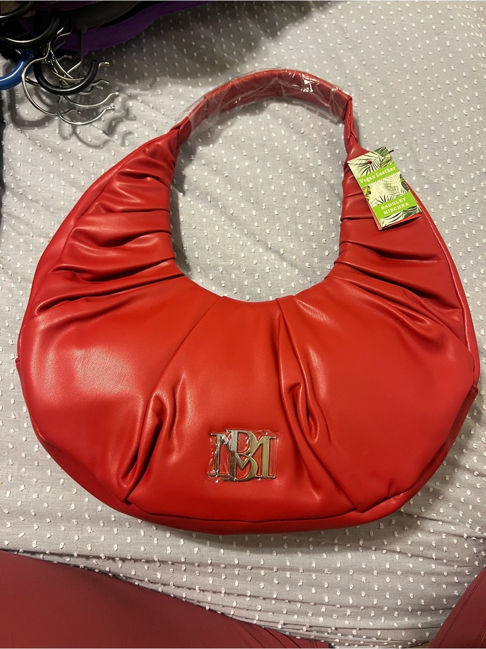 Red Crescent Shoulder Bag with Monogram